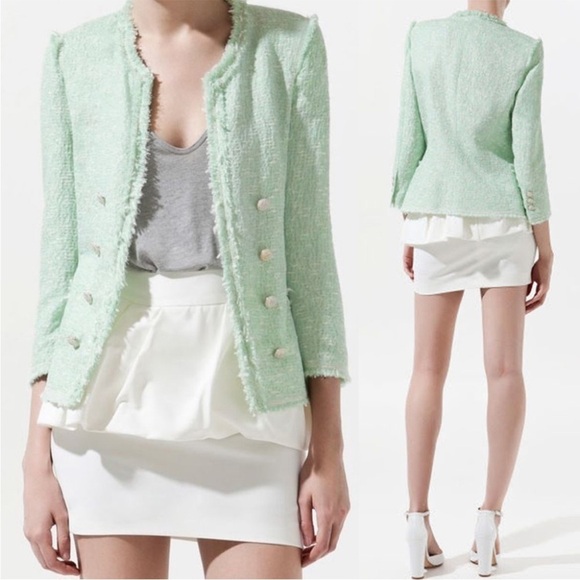 NWT Zara Fantasy Tweed Boucle Mint Button Blazer Rare - Picture 1 of 9